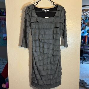 NWT Max Studio Gray/Black Layered Fabric Bodycon Midi Dress size M. Could